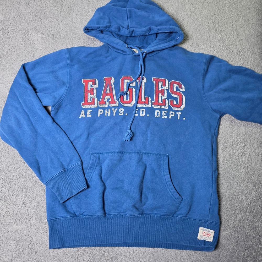 American Eagle XS Hoodie Blue Eagles Phys Ed Dept Graphic Pullover Y2K VTG